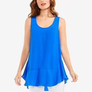 Eric + Lani Scoop-neck Ruffles Sleeveless Blouse Tunic Tank Electric Blue Medium